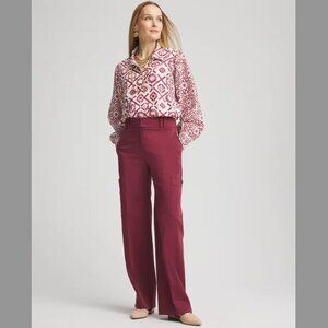 Chico's Sateen Cargo Pants Deep Red Wide Leg Pants Size 10R Women's